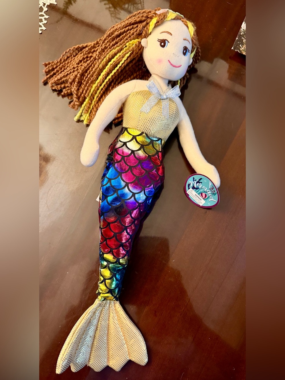 Rainbow Scaled Mermaid Plush Doll - Gold Top